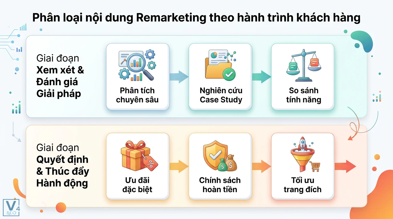 Viết Content SEO phù hợp cho các chiến dịch Remarketing hiệu quả 1 Phân loại nội dung Remarketing theo hành trình khách hàng từ giai đoạn đánh giá giải pháp đến thúc đẩy hành động và tối ưu trang đích