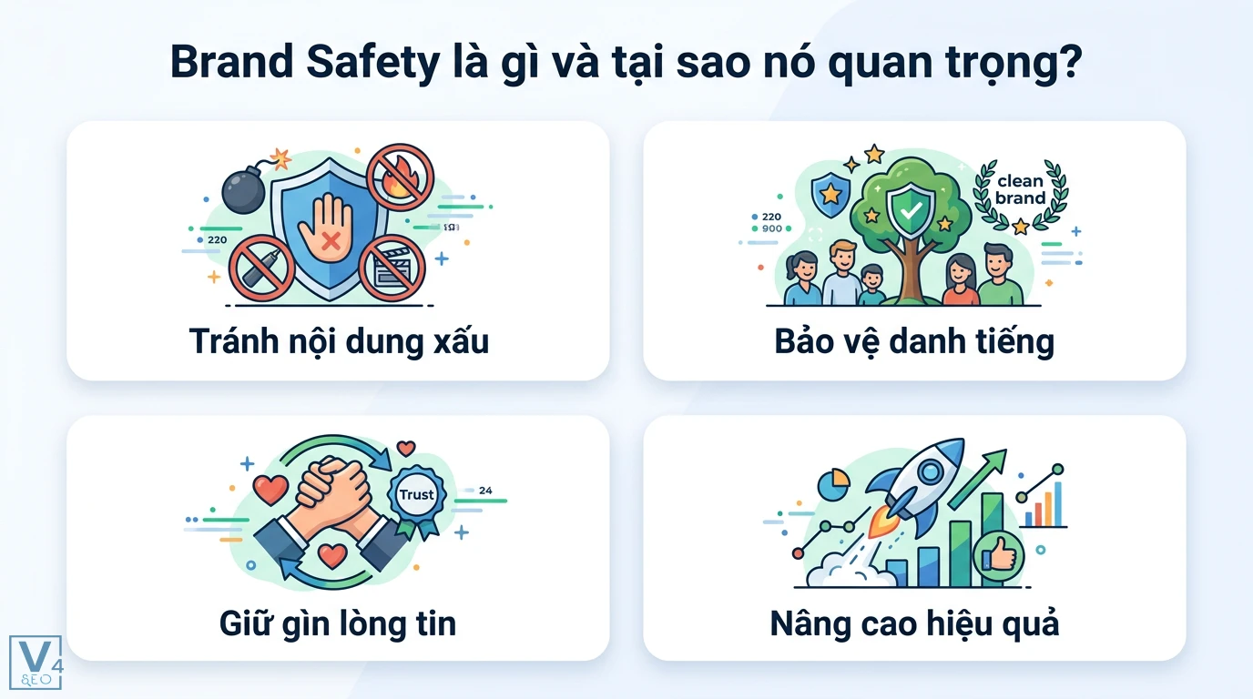 Tiêu chuẩn nội dung an toàn thương hiệu (Brand Safety) chuẩn IAB 2026 3 5 bước thiết lập Brand Safety gồm xác định rủi ro, lập danh sách an toàn, chọn đối tác đo lường, phân tích ngữ cảnh và giám sát tối ưu