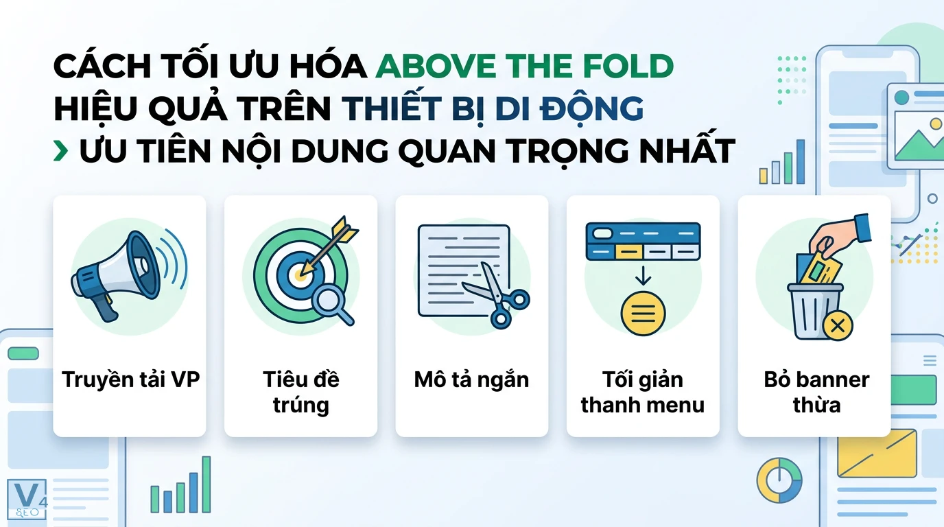 Above the fold là gì? Cách tối ưu ATF trên Mobile để tăng SEO 2 Ưu tiên nội dung quan trọng trên di động bằng cách truyền tải VP, tiêu đề trúng, mô tả ngắn, tối giản thanh menu và loại bỏ banner dư thừa