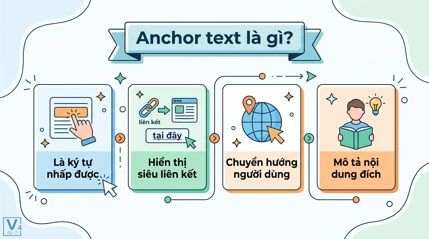 Anchor text là gì? Cách phân bổ tỷ lệ chuẩn tránh bị Google phạt 1 Anchor text là ký tự nhấp được giúp hiển thị siêu liên kết, thực hiện chuyển hướng người dùng và mô tả nội dung đích của các liên kết