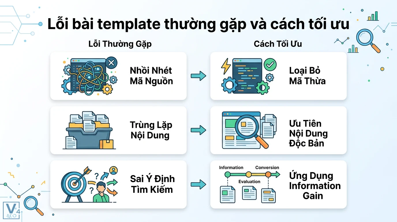 Bài template là gì? Phân biệt Layout, Theme và cách dùng chuẩn 3 Cách khắc phục lỗi template bằng việc loại bỏ mã thừa ưu tiên nội dung độc bản và ứng dụng Information Gain đúng ý định tìm kiếm