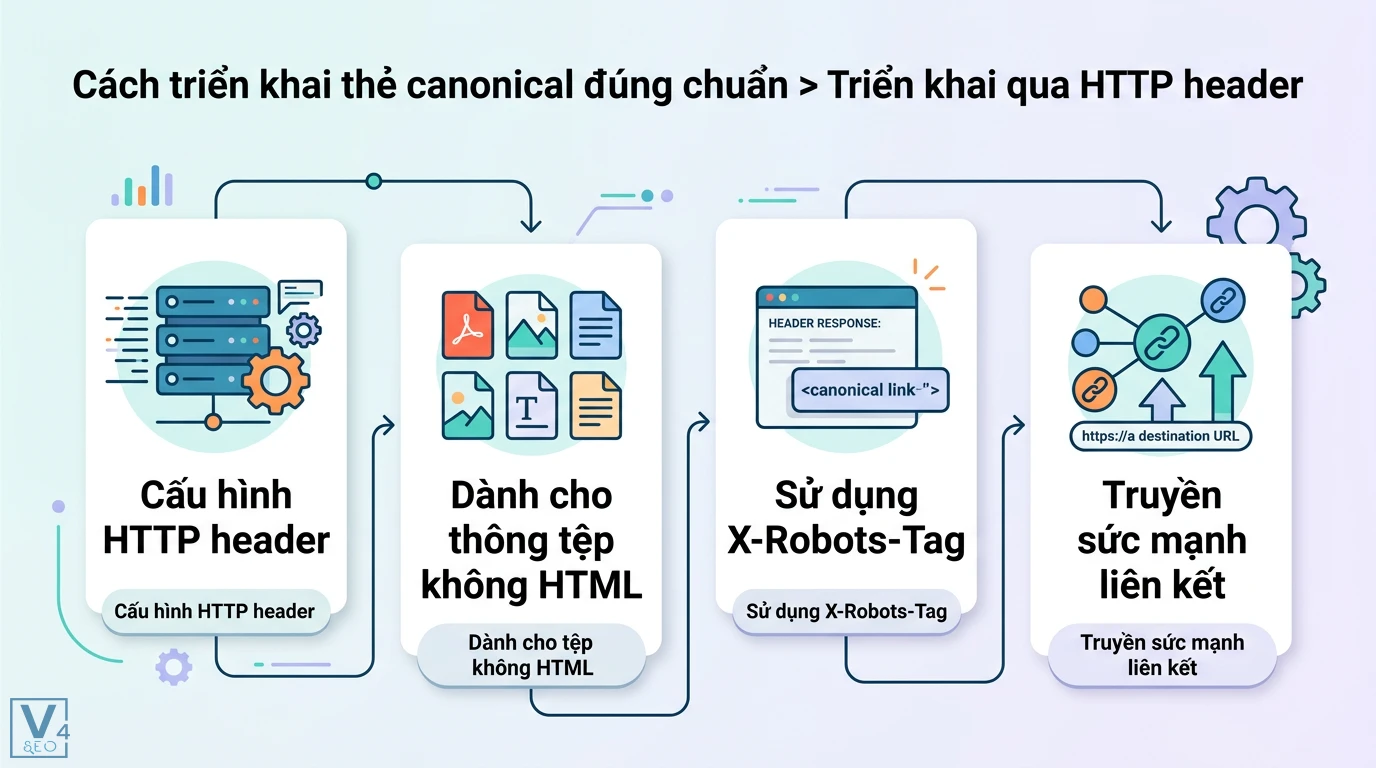 Canonical tag là gì? Triển khai URL chính tắc và checklist sửa lỗi 2 Triển khai thẻ canonical qua HTTP header và X-Robots-Tag cho tệp không phải HTML giúp truyền sức mạnh liên kết về đúng trang đích mong muốn