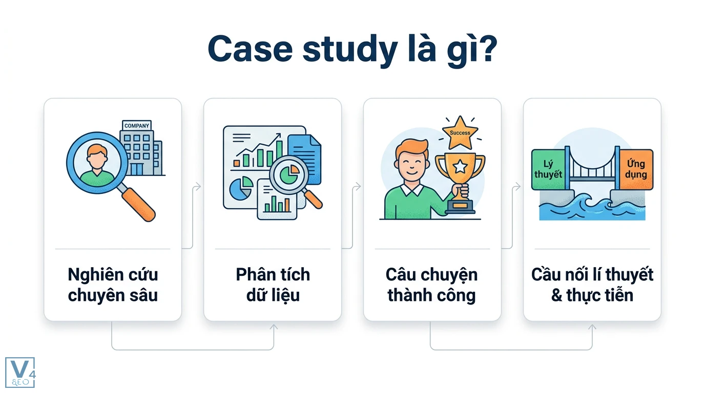 Case study là gì? Cách viết và ví dụ thực tế đa ngành chi tiết 1 Case study là nghiên cứu chuyên sâu, phân tích dữ liệu thực tế để tạo câu chuyện thành công, kết nối lý thuyết chuyên môn với thực tiễn