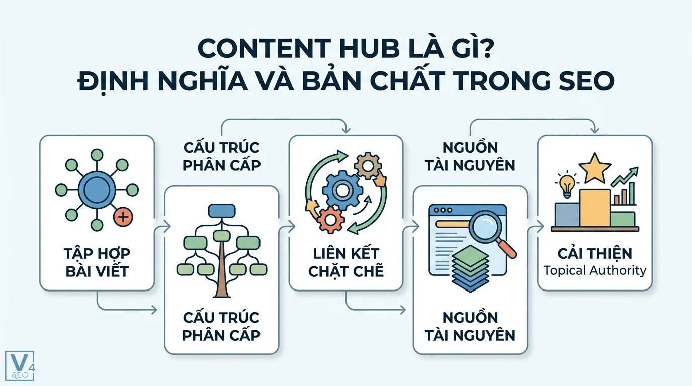 Content hub là gì? Cách xây dựng mô hình Hub and Spoke thực chiến 1 Content hub tổ chức tập hợp bài viết theo cấu trúc phân cấp và liên kết chặt chẽ tạo thành nguồn tài nguyên giúp cải thiện Topical Authority