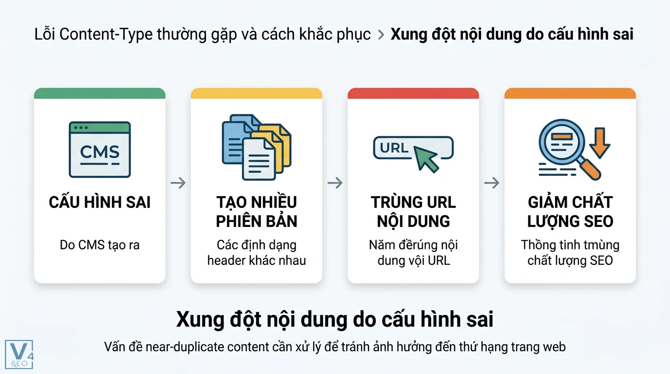 Content-Type là gì? Phân biệt HTTP Header và Content Marketing 3 Xung đột nội dung do cấu hình sai CMS tạo nhiều phiên bản URL trùng lặp dẫn đến near-duplicate content và làm giảm chất lượng SEO website
