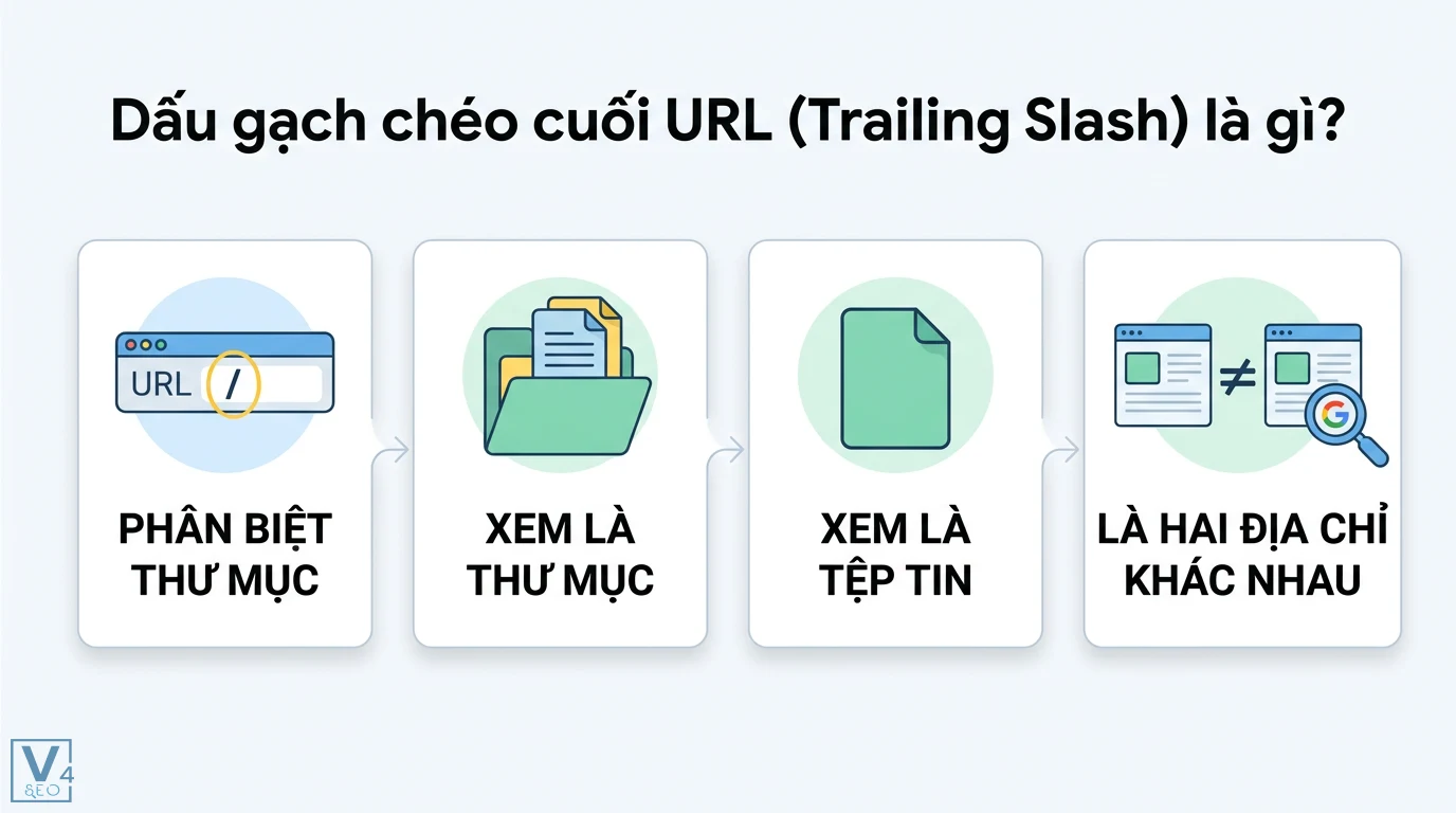 Dấu / cuối URL là gì? Cách tối ưu Trailing Slash chuẩn SEO 1 Dấu gạch chéo cuối URL giúp phân biệt thư mục và tệp tin đồng thời cho thấy Google coi hai phiên bản này là các địa chỉ khác nhau