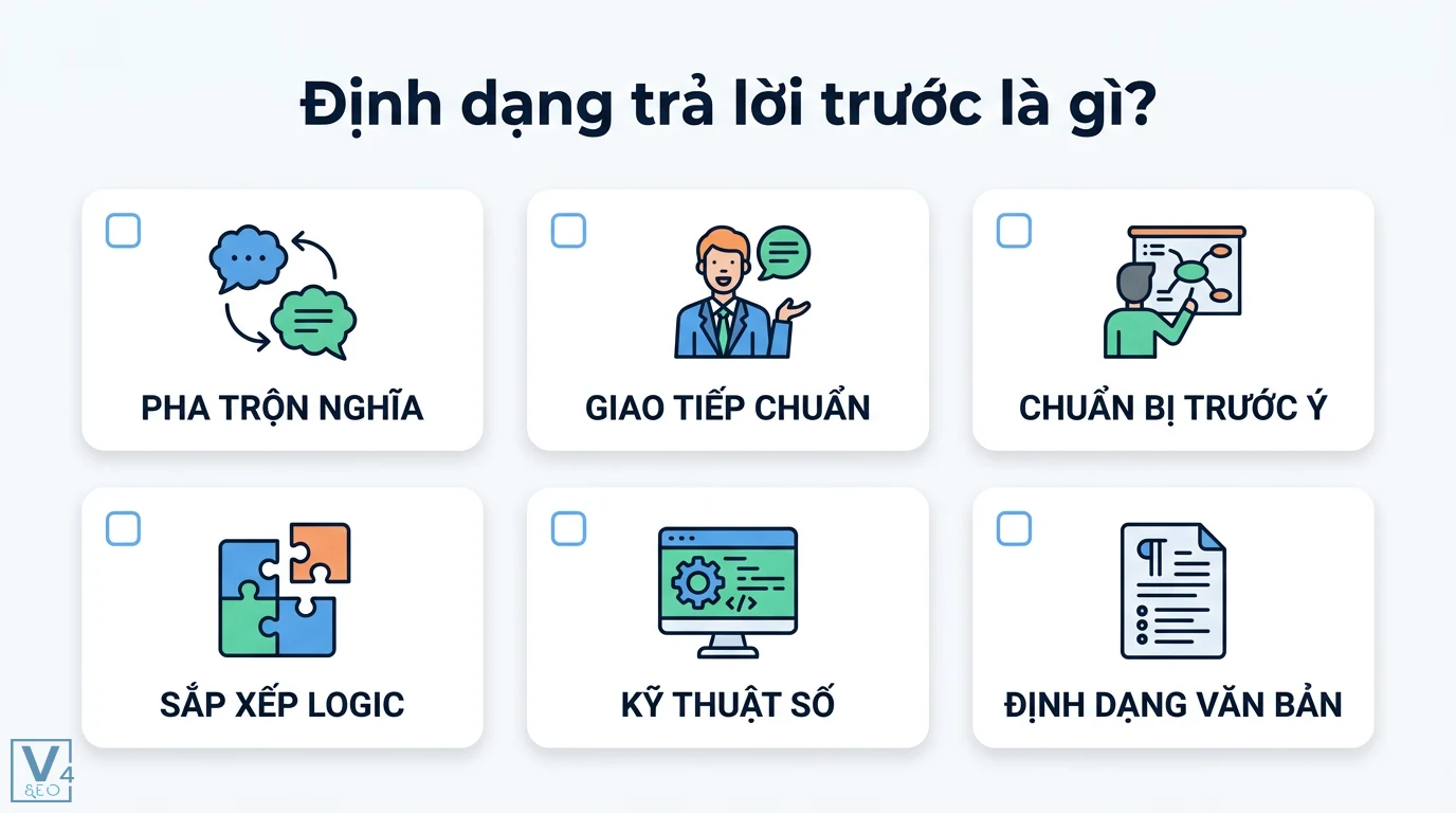 Định dạng trả lời trước là gì? Bí quyết trả lời chuyên nghiệp 1 Định dạng trả lời trước gồm pha trộn nghĩa, giao tiếp chuẩn, chuẩn bị trước ý, sắp xếp logic, kỹ thuật số và định dạng văn bản chuyên nghiệp