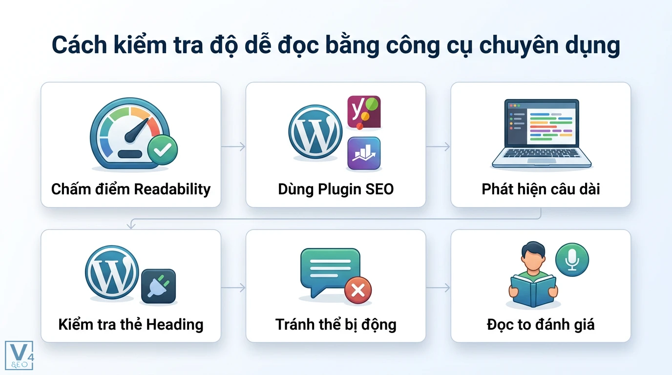 Độ dễ đọc là gì? Cách tối ưu Readability cho SEO và UX/UI hiệu quả 2 Kiểm tra độ dễ đọc qua plugin SEO, chấm điểm readability, tối ưu thẻ heading, phát hiện câu dài, tránh thể bị động và đọc to đánh giá