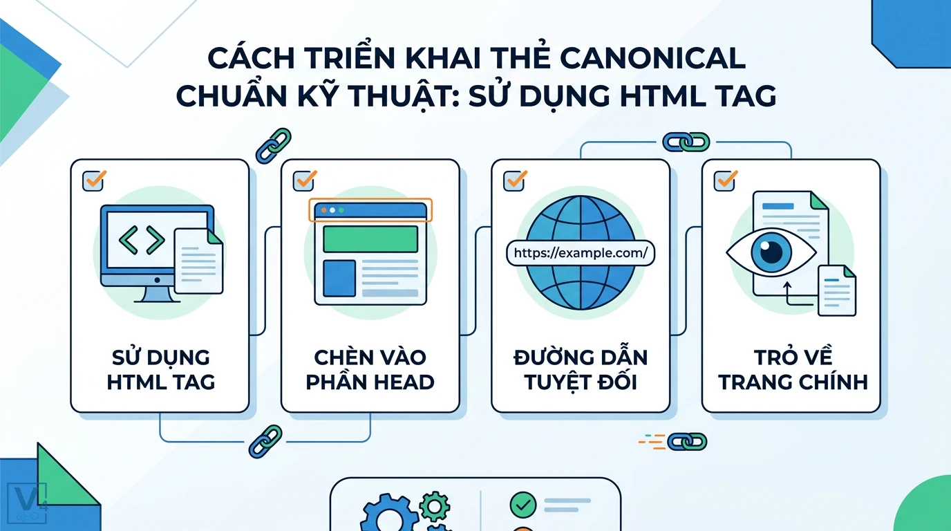 Gộp bằng canonical là gì? Cách dùng Rel Canonical để gộp Link Equity 2 Triển khai thẻ canonical bằng HTML tag trong phần head sử dụng đường dẫn tuyệt đối để trỏ liên kết về trang chính tắc chuẩn kỹ thuật