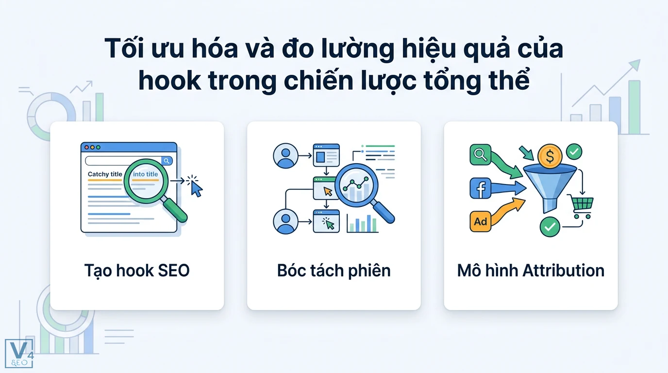 Hook mở bài là gì? 5 công thức và 50+ mẫu câu thực chiến đa kênh 3 Tối ưu hóa và đo lường hiệu quả của hook trong chiến lược tổng thể qua tạo hook SEO, bóc tách phiên người dùng và áp dụng mô hình attribution
