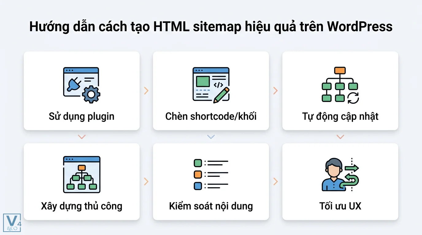 HTML sitemap là gì? Phân biệt với XML và cách tối ưu chuẩn UX 2 Tạo HTML sitemap hiệu quả trên WordPress qua plugin tự động cập nhật hoặc xây dựng thủ công giúp kiểm soát nội dung và tối ưu trải nghiệm UX