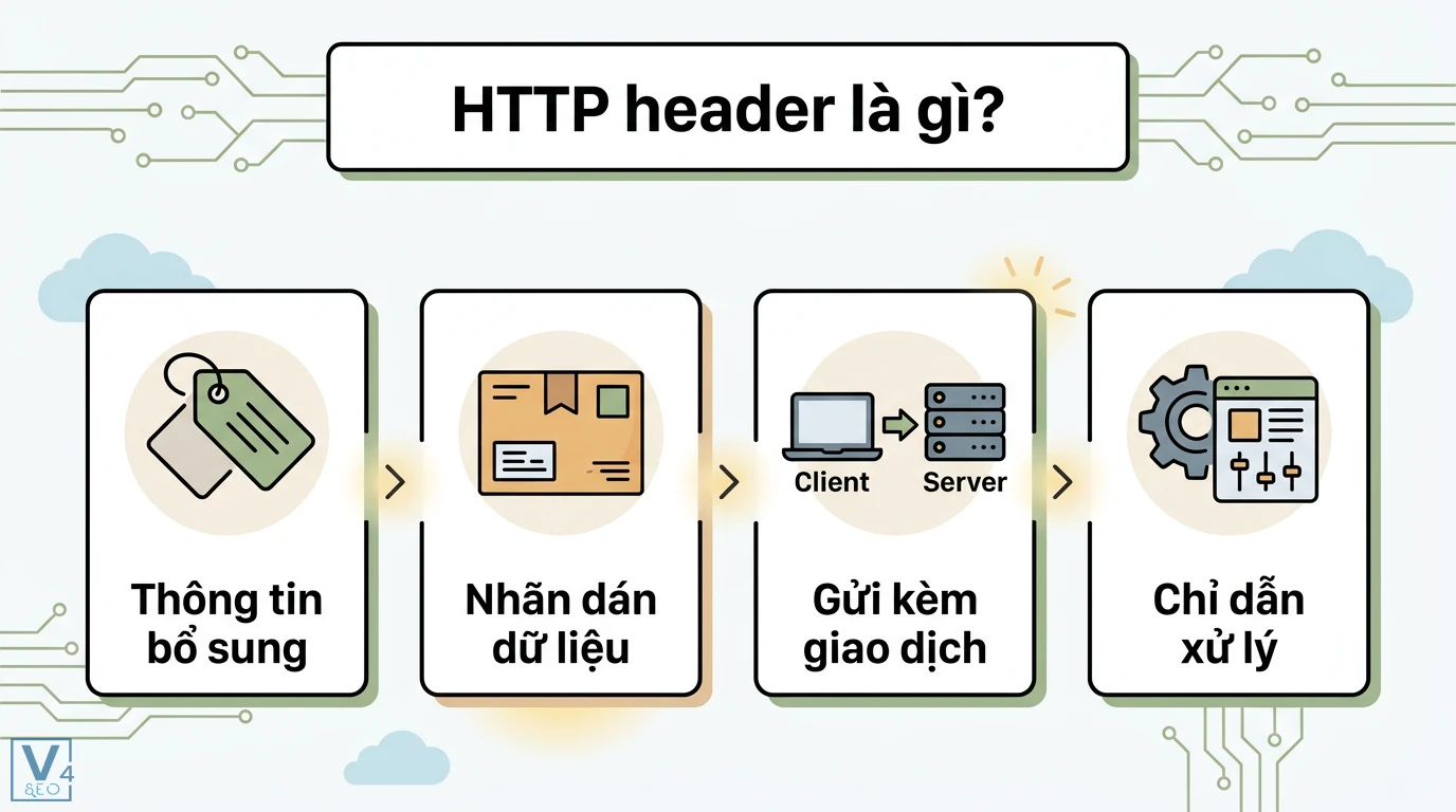 HTTP header là gì? Chi tiết về Request, Response và bảo mật 1 HTTP header đóng vai trò thông tin bổ sung và nhãn dán dữ liệu gửi kèm trong giao dịch Client Server để cung cấp các chỉ dẫn xử lý dữ liệu