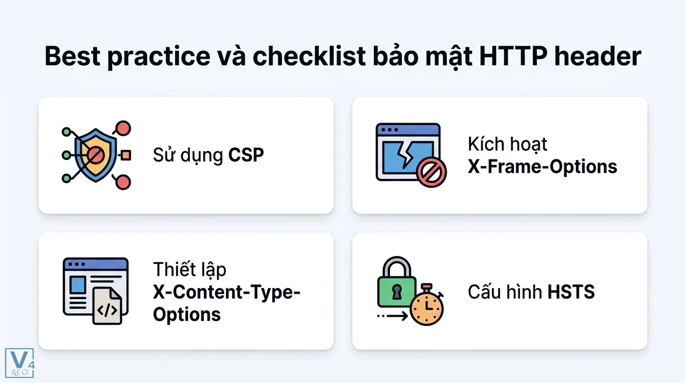 HTTP header là gì? Chi tiết về Request, Response và bảo mật 3 Best practice và checklist bảo mật HTTP header gồm CSP, X-Frame-Options, X-Content-Type-Options và cấu hình HSTS để bảo mật website