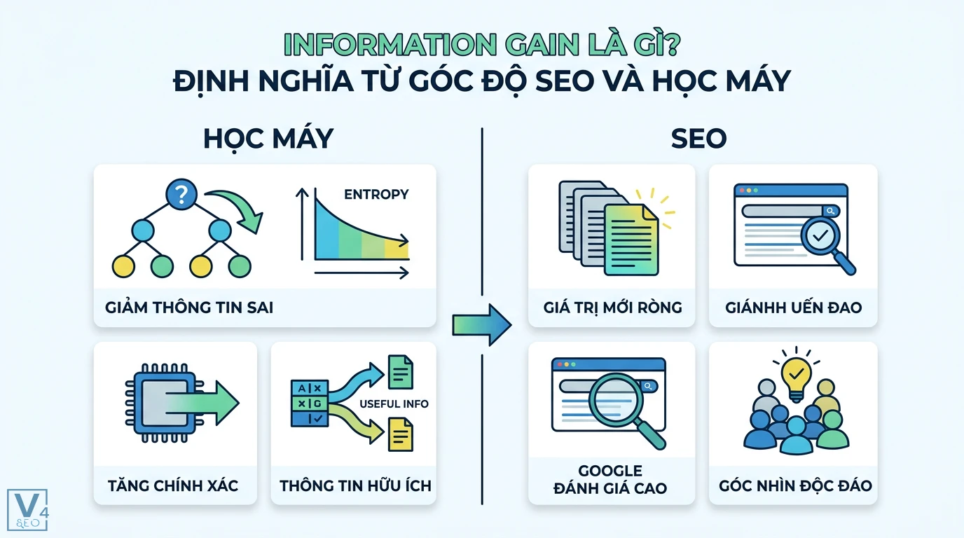 Information gain là gì? Bí quyết tạo nội dung độc bản từ dữ liệu gốc 1 Information Gain giúp giảm entropy trong học máy và cung cấp giá trị mới ròng cùng góc nhìn độc đáo để Google đánh giá cao nội dung trong SEO