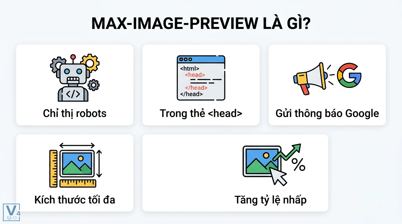 Max-image-preview là gì? Cách hiện ảnh lớn trên Google Discover 1 Max-image-preview là chỉ thị robots trong thẻ head giúp thông báo kích thước tối đa cho Google nhằm tối ưu hiển thị và tăng tỷ lệ nhấp CTR