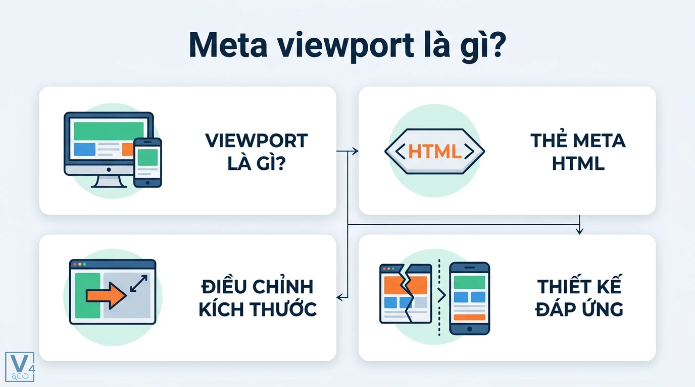 Meta viewport là gì? Cách cài đặt chuẩn Responsive Web Design 1 Thẻ meta viewport điều chỉnh kích thước hiển thị trang web nhằm tối ưu hóa thiết kế đáp ứng trên các thiết bị di động và máy tính để bàn