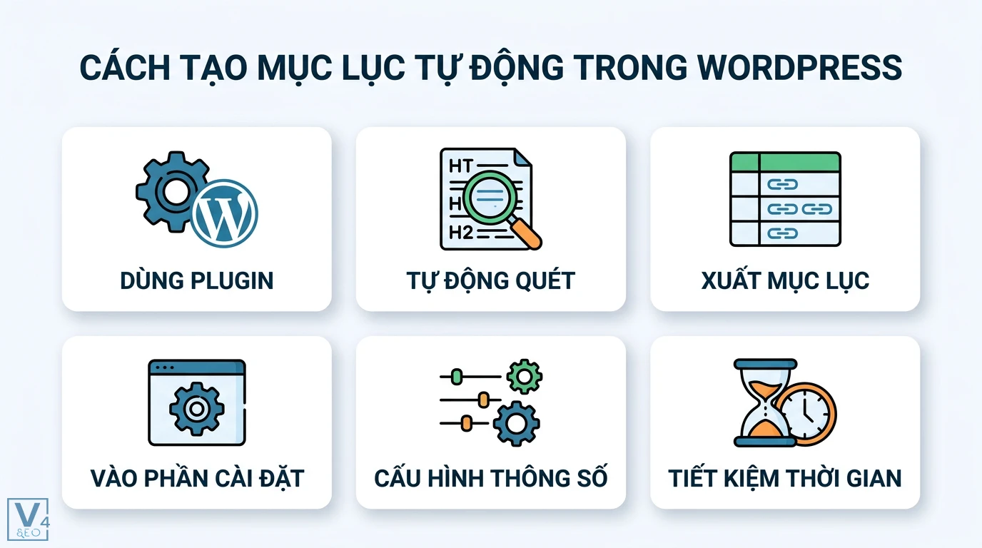 Mục lục bài viết là gì? Cách tạo TOC chuẩn SEO và tối ưu UX 1 Cách tạo mục lục tự động trong WordPress bằng plugin giúp quét thẻ heading, cấu hình thông số và xuất bảng mục lục để tiết kiệm thời gian
