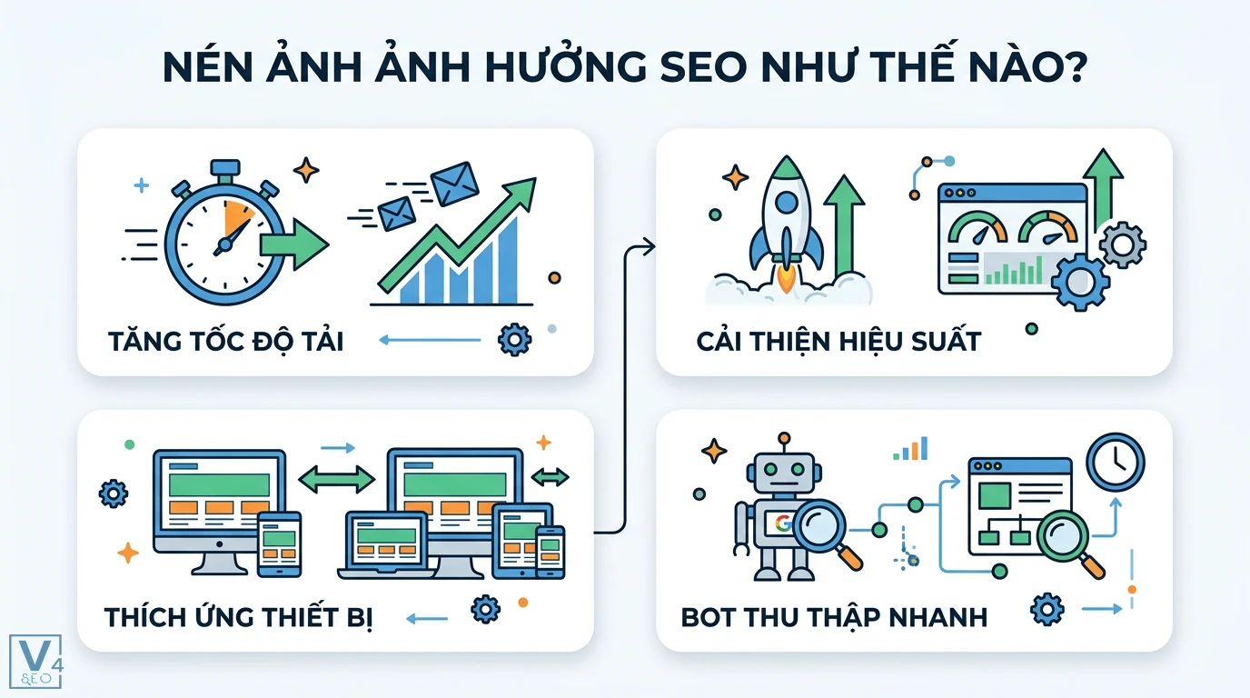 Nén ảnh là gì? Cách giảm dung lượng ảnh chuẩn SEO, giữ chất lượng 2 Nén ảnh tối ưu SEO giúp tăng tốc độ tải, cải thiện hiệu suất web, thích ứng đa thiết bị và hỗ trợ Google bot thu thập dữ liệu nhanh hơn