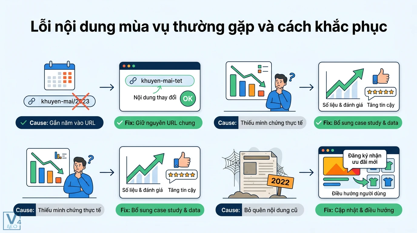 Nội dung mùa vụ là gì? Cách tận dụng xu hướng để tăng chuyển đổi 2 Cách khắc phục lỗi nội dung mùa vụ bằng việc tối ưu URL chung, bổ sung case study, số liệu thực tế và cập nhật điều hướng bài viết cũ