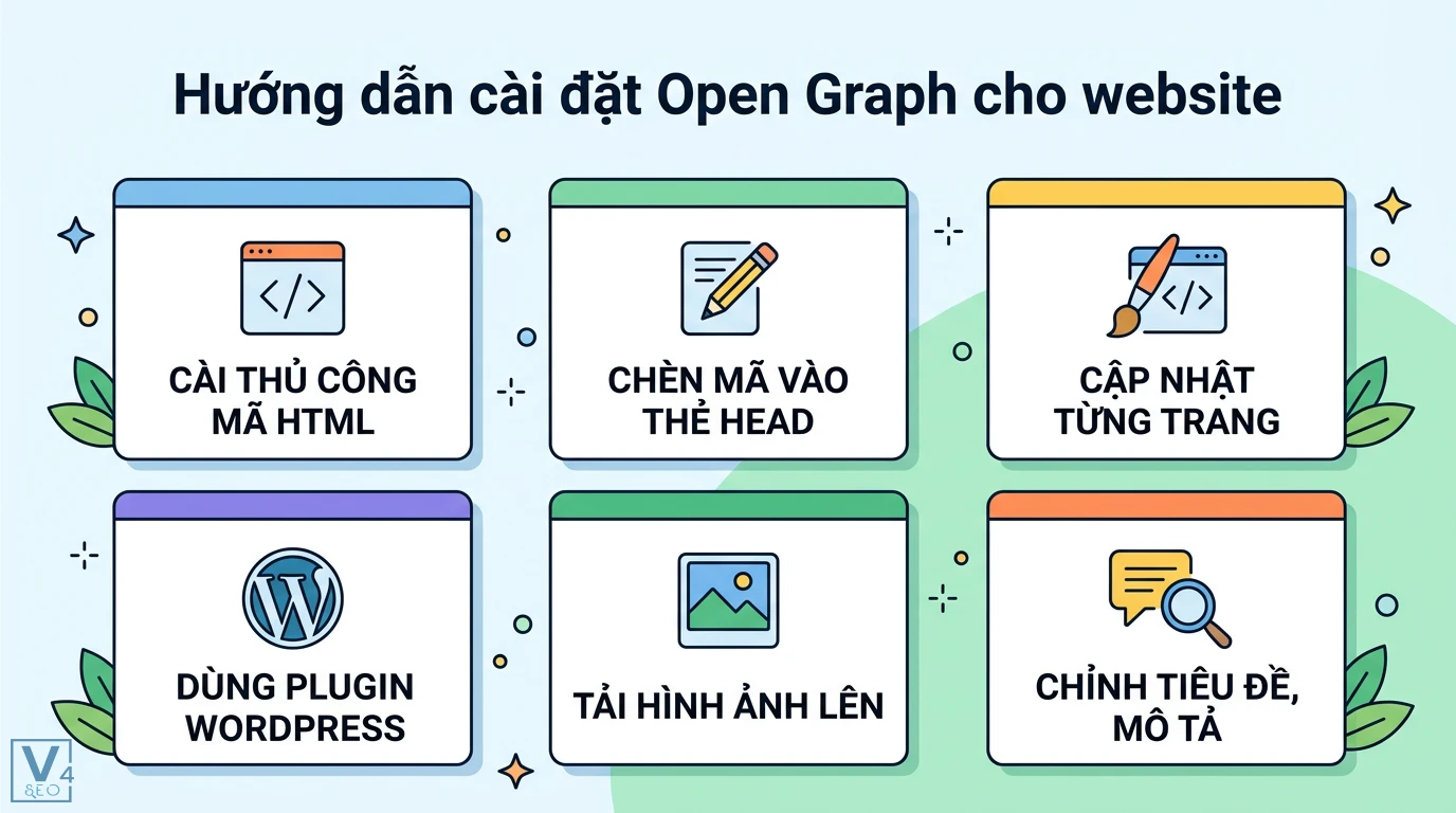 Open Graph là gì? Cách cài đặt và tối ưu hiển thị Facebook, Zalo 2 Cài đặt Open Graph cho website bằng cách chèn mã HTML vào thẻ head hoặc sử dụng plugin WordPress để cập nhật tiêu đề và mô tả cho mạng xã hội
