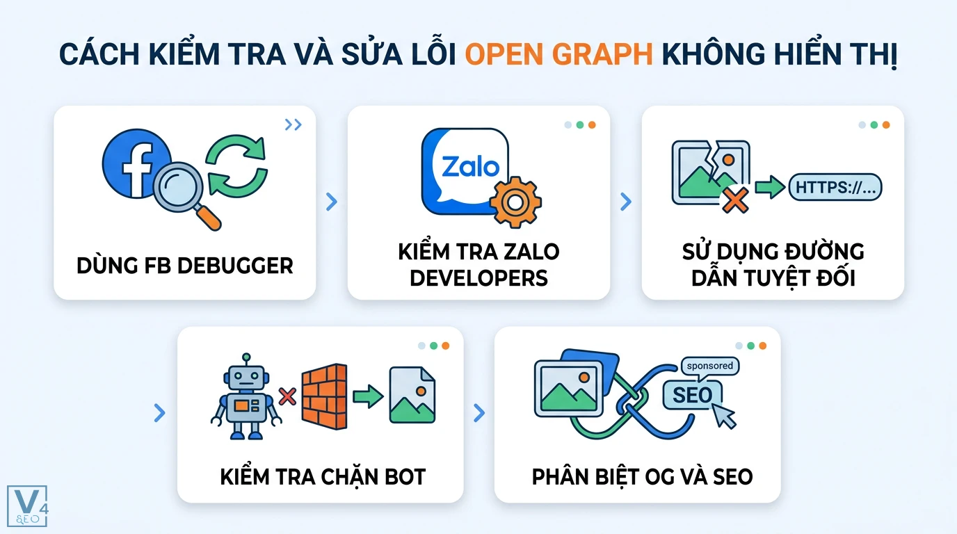 Open Graph là gì? Cách cài đặt và tối ưu hiển thị Facebook, Zalo 3 Cách sửa lỗi Open Graph không hiển thị qua Facebook Debugger, Zalo Developers, dùng đường dẫn tuyệt đối và kiểm tra chặn bot truy cập