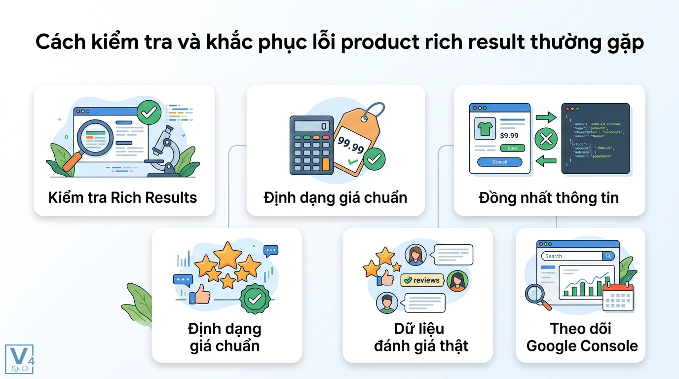Product rich result là gì? Cách tạo Schema Product chuẩn JSON-LD 3 Kiểm tra product rich result qua Rich Results Test chuẩn hóa định dạng giá đồng nhất thông tin và theo dõi Google Search Console