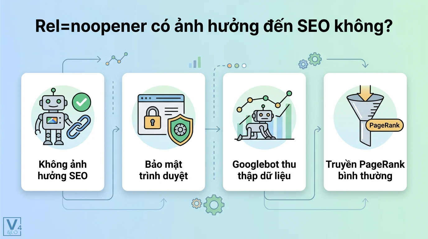 rel=noopener là gì? Giải mã bảo mật website và ảnh hưởng tới SEO 2 Rel=noopener bảo mật trình duyệt không ảnh hưởng đến SEO đồng thời cho phép Googlebot thu thập dữ liệu và truyền PageRank bình thường