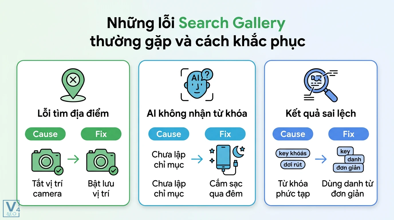 Search Gallery là gì? Cách tìm ảnh thông minh bằng AI hiệu quả 3 Cách khắc phục lỗi Search Gallery như bật vị trí camera cắm sạc để AI lập chỉ mục và dùng danh từ đơn giản thay cho từ khóa phức tạp