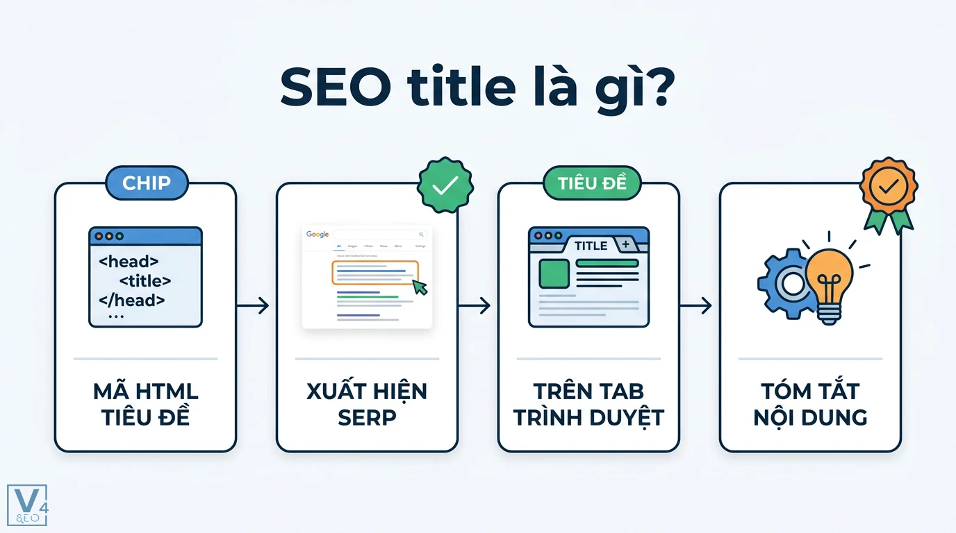 SEO title là gì? Cách tối ưu Title Tag tăng CTR hiệu quả 2026 1 SEO title là mã HTML tiêu đề xuất hiện trên kết quả tìm kiếm SERP và tab trình duyệt giúp tóm tắt nội dung cốt lõi của trang web
