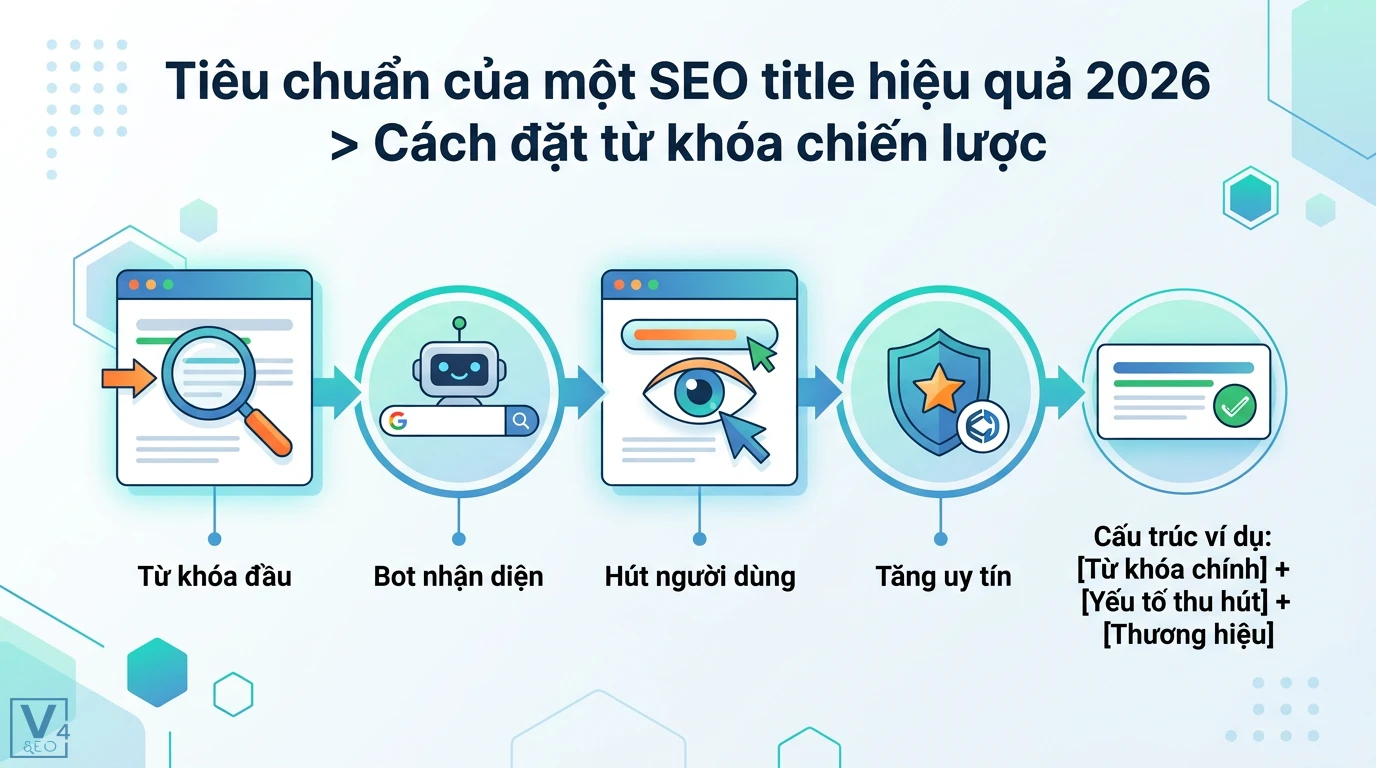SEO title là gì? Cách tối ưu Title Tag tăng CTR hiệu quả 2026 2 Cách đặt từ khóa chiến lược ở đầu tiêu đề SEO giúp bot nhận diện nhanh, thu hút người dùng và tăng uy tín thương hiệu theo tiêu chuẩn 2026