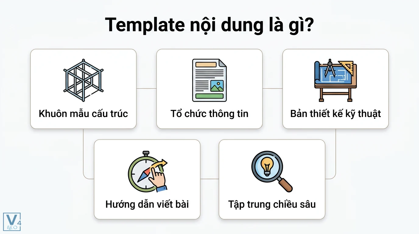 Template nội dung là gì? Cách dùng mẫu có sẵn để tối ưu Content 1 Template nội dung gồm khuôn mẫu cấu trúc, tổ chức thông tin, bản thiết kế kỹ thuật giúp hướng dẫn viết bài và tập trung vào chiều sâu