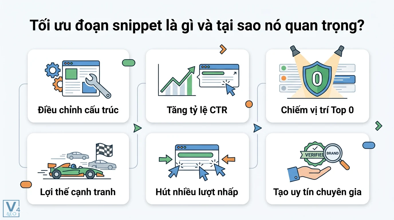 Tối ưu đoạn snippet là gì? Cách chiếm Top 0 và tăng CTR hiệu quả 1 Tối ưu đoạn snippet giúp điều chỉnh cấu trúc web tăng CTR chiếm vị trí Top 0 Google tạo lợi thế cạnh tranh và nâng cao uy tín chuyên gia