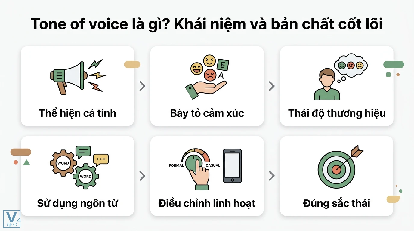 Tone of voice là gì? Cách xây dựng giọng điệu thương hiệu nhất quán 1 Tone of voice thể hiện cá tính, cảm xúc, thái độ thương hiệu qua việc sử dụng ngôn từ và điều chỉnh linh hoạt để truyền tải đúng sắc thái