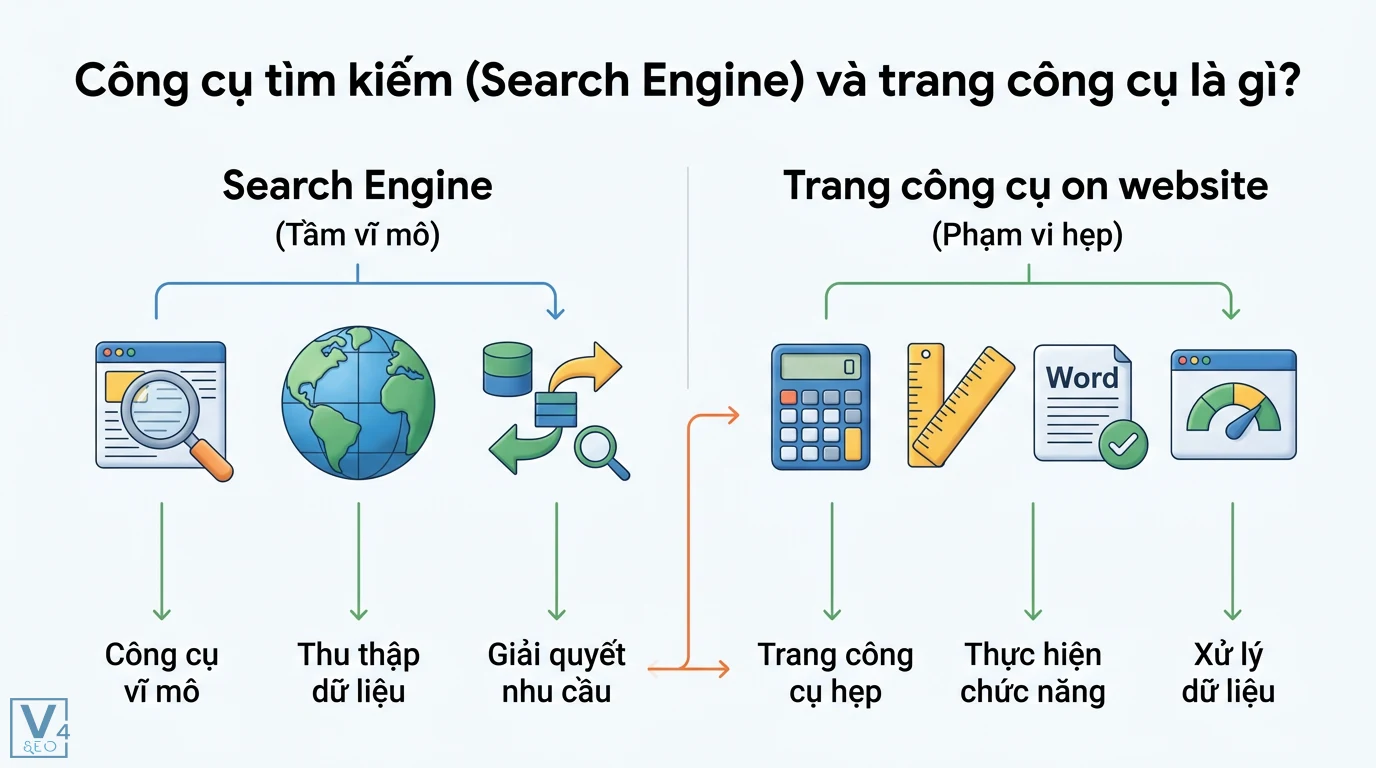 Trang công cụ là gì? Hiểu rõ cơ chế Google và vai trò trong SEO 1 Công cụ tìm kiếm vĩ mô thu thập dữ liệu giải quyết nhu cầu và trang công cụ website thực hiện chức năng xử lý dữ liệu người dùng