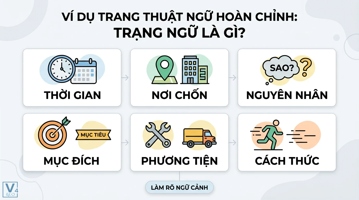 Trang thuật ngữ là gì? Cách nhận biết và phân loại trạng ngữ 2 Các loại trạng ngữ chỉ thời gian, nơi chốn, nguyên nhân, mục đích, phương tiện và cách thức đóng vai trò làm rõ ngữ cảnh trong câu văn
