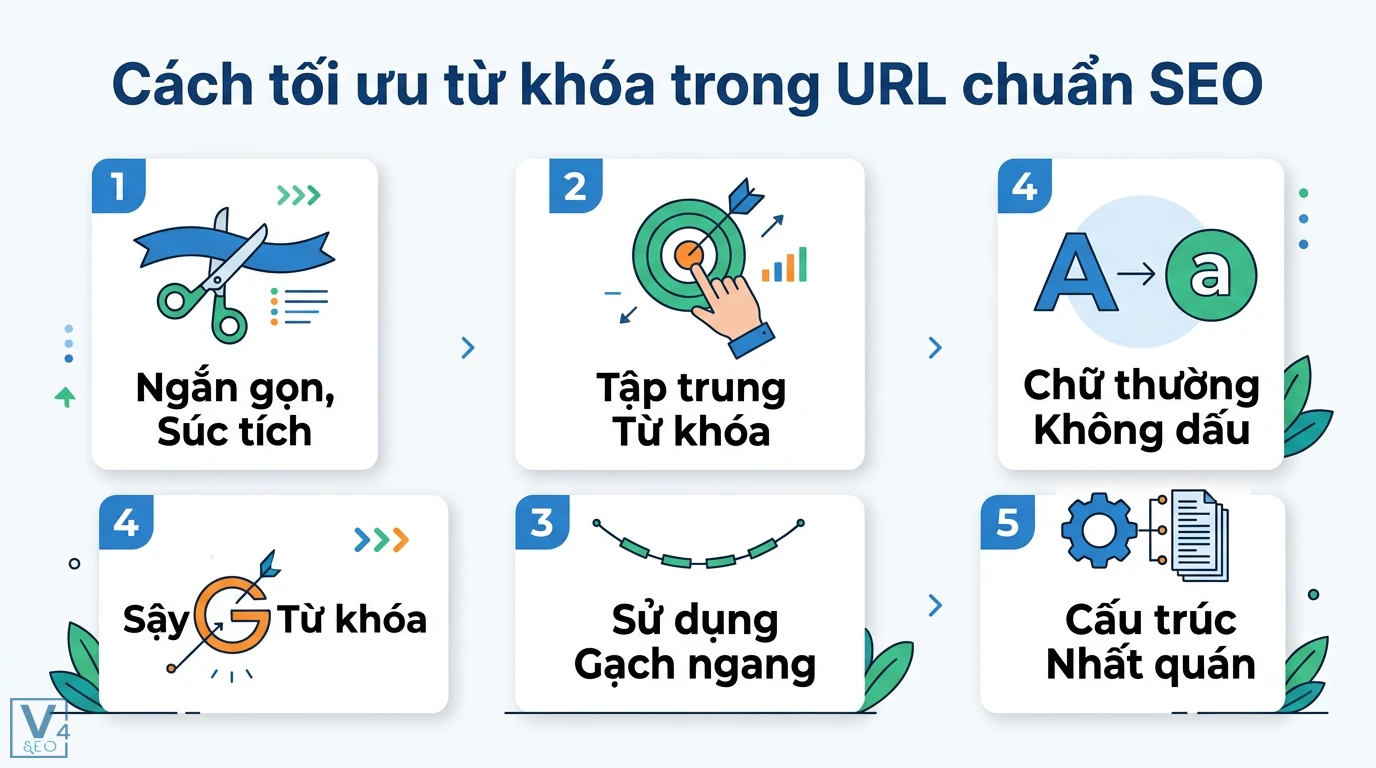 Từ khóa trong URL là gì? Cách tối ưu và lưu ý quan trọng cho SEO 2 Cách tối ưu từ khóa trong URL chuẩn SEO qua việc rút gọn đường dẫn, dùng chữ thường không dấu, dấu gạch ngang và duy trì cấu trúc nhất quán