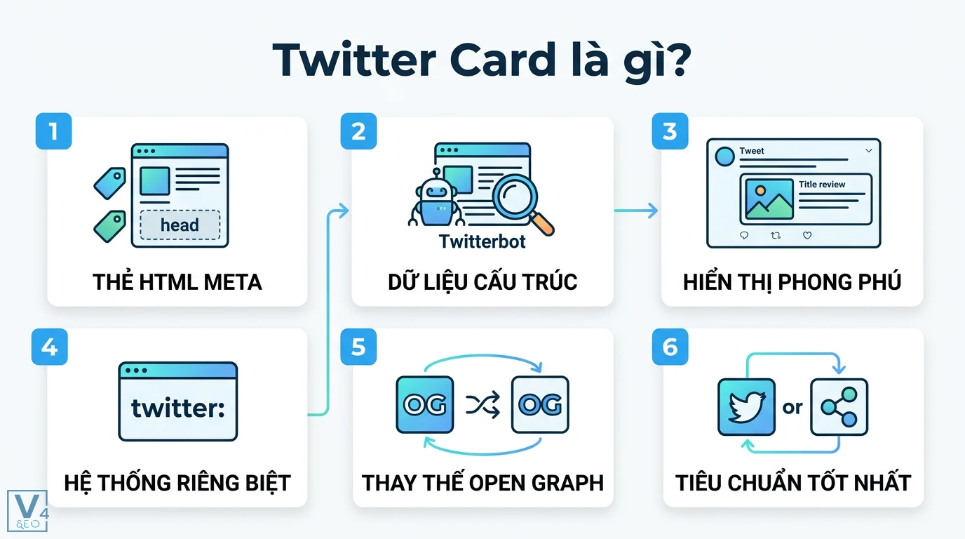Twitter Card là gì? Hướng dẫn cài đặt meta tags và tối ưu SEO 1 Twitter Card khai báo thẻ HTML meta và dữ liệu cấu trúc giúp Twitterbot hiển thị nội dung phong phú đồng thời tối ưu cùng thẻ Open Graph