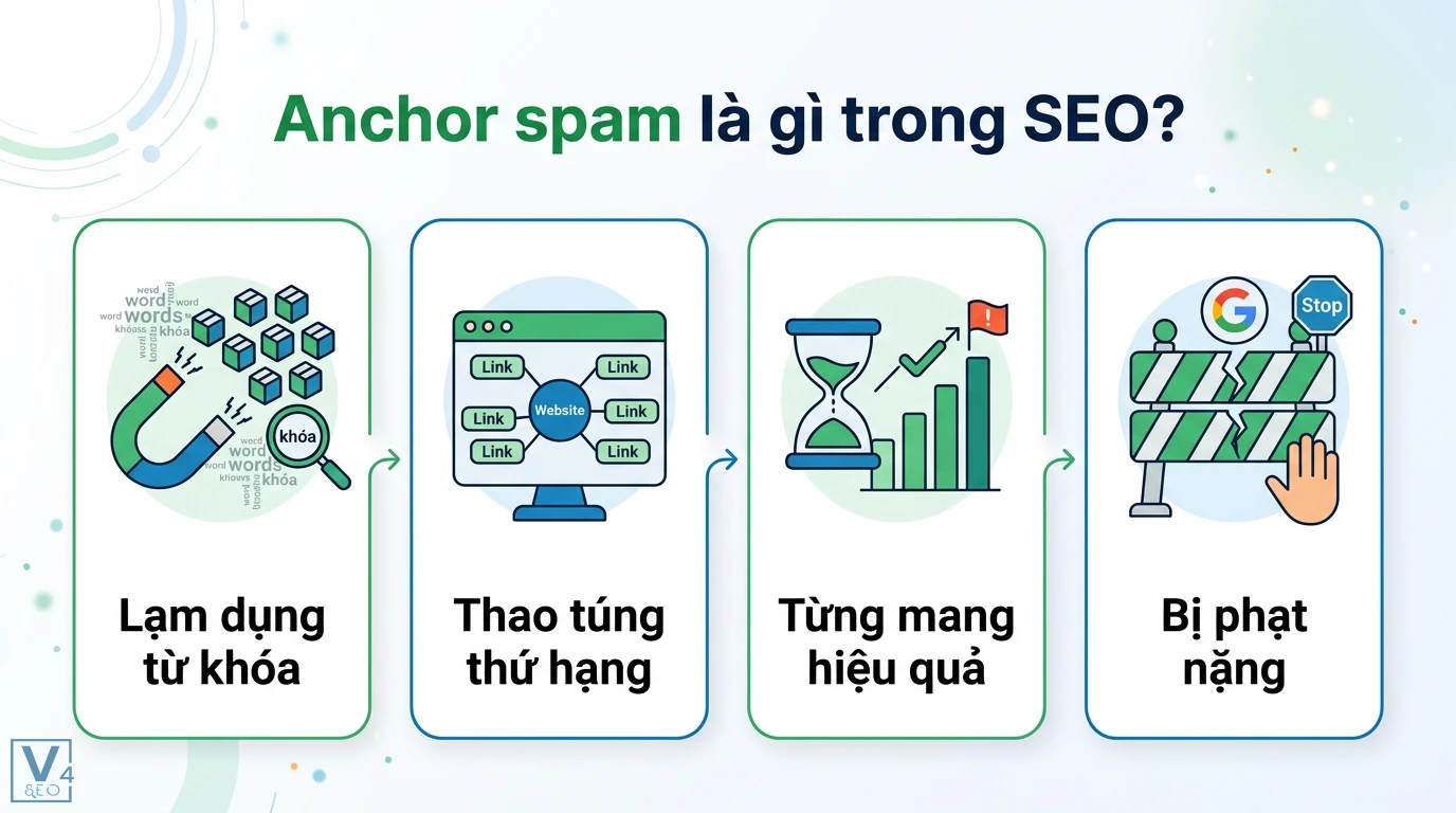 Anchor spam là gì? Tỷ lệ Anchor Text chuẩn tránh Google Penguin 1 Anchor spam trong SEO là việc lạm dụng từ khóa nhằm thao túng thứ hạng dẫn đến án phạt nặng nề từ Google thay vì mang lại hiệu quả bền vững
