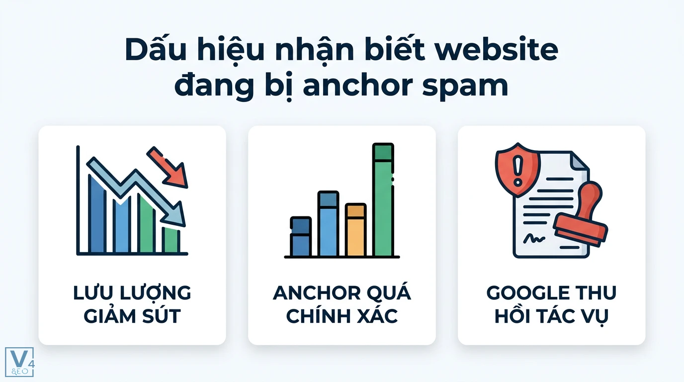 Anchor spam là gì? Tỷ lệ Anchor Text chuẩn tránh Google Penguin 2 Dấu hiệu nhận biết website bị anchor spam qua lưu lượng giảm sút, tỷ lệ anchor text quá chính xác và nhận thông báo Google thu hồi tác vụ