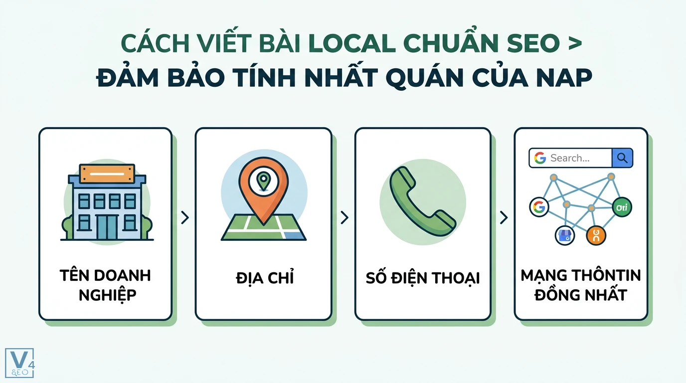 Bài đăng local là gì? Cách viết nội dung chuẩn SEO địa phương 2 Đảm bảo tính nhất quán của NAP bao gồm tên doanh nghiệp, địa chỉ và số điện thoại để tạo mạng lưới thông tin đồng nhất khi viết bài local SEO