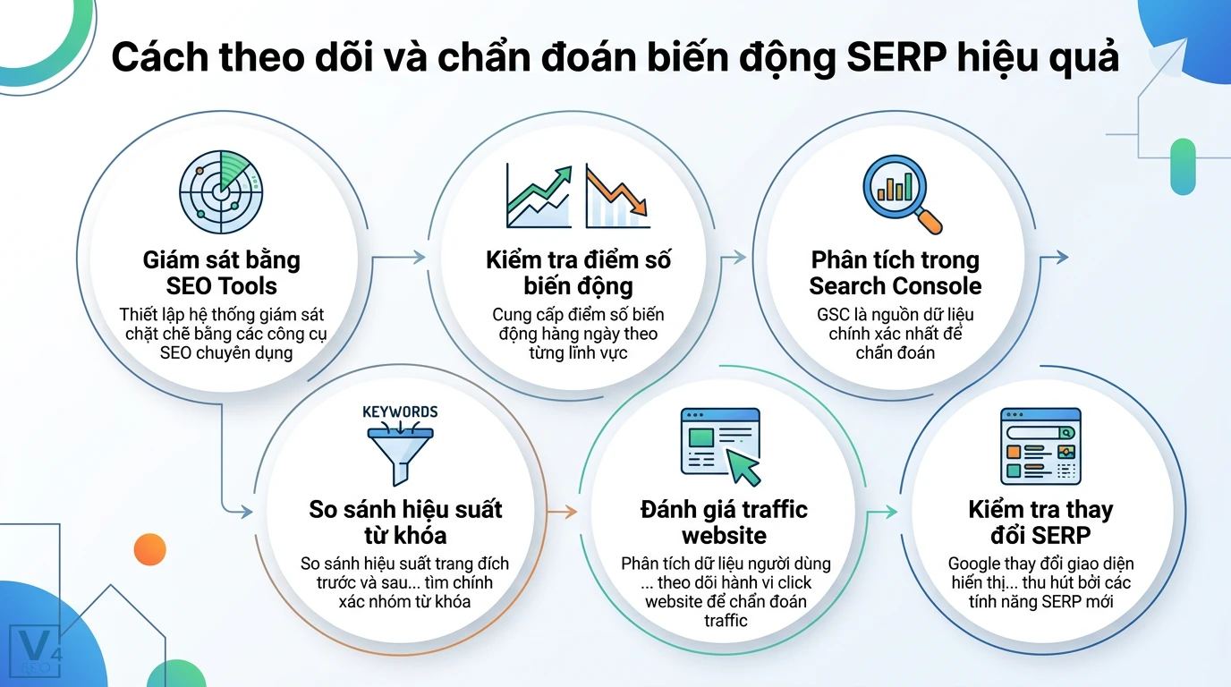 Biến động SERP là gì? Giải mã nguyên nhân và cách theo dõi hiệu quả 2 Chẩn đoán biến động SERP bằng SEO Tools, Google Search Console, so sánh hiệu suất từ khóa và phân tích hành vi click để đánh giá traffic