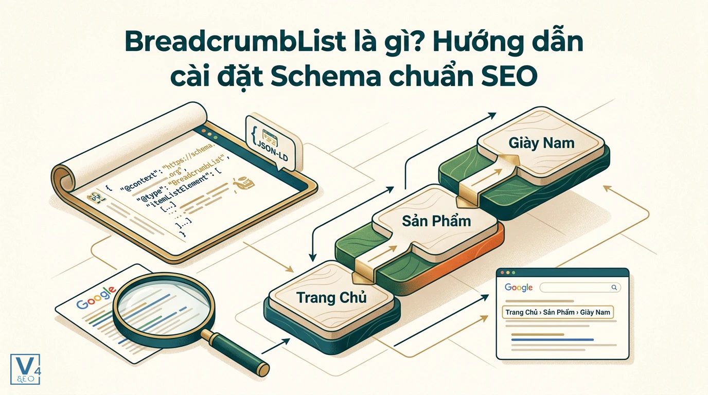 Cách BreadcrumbList Schema tối ưu cấu trúc website và hiển thị đường dẫn điều hướng trên kết quả tìm kiếm Google.
