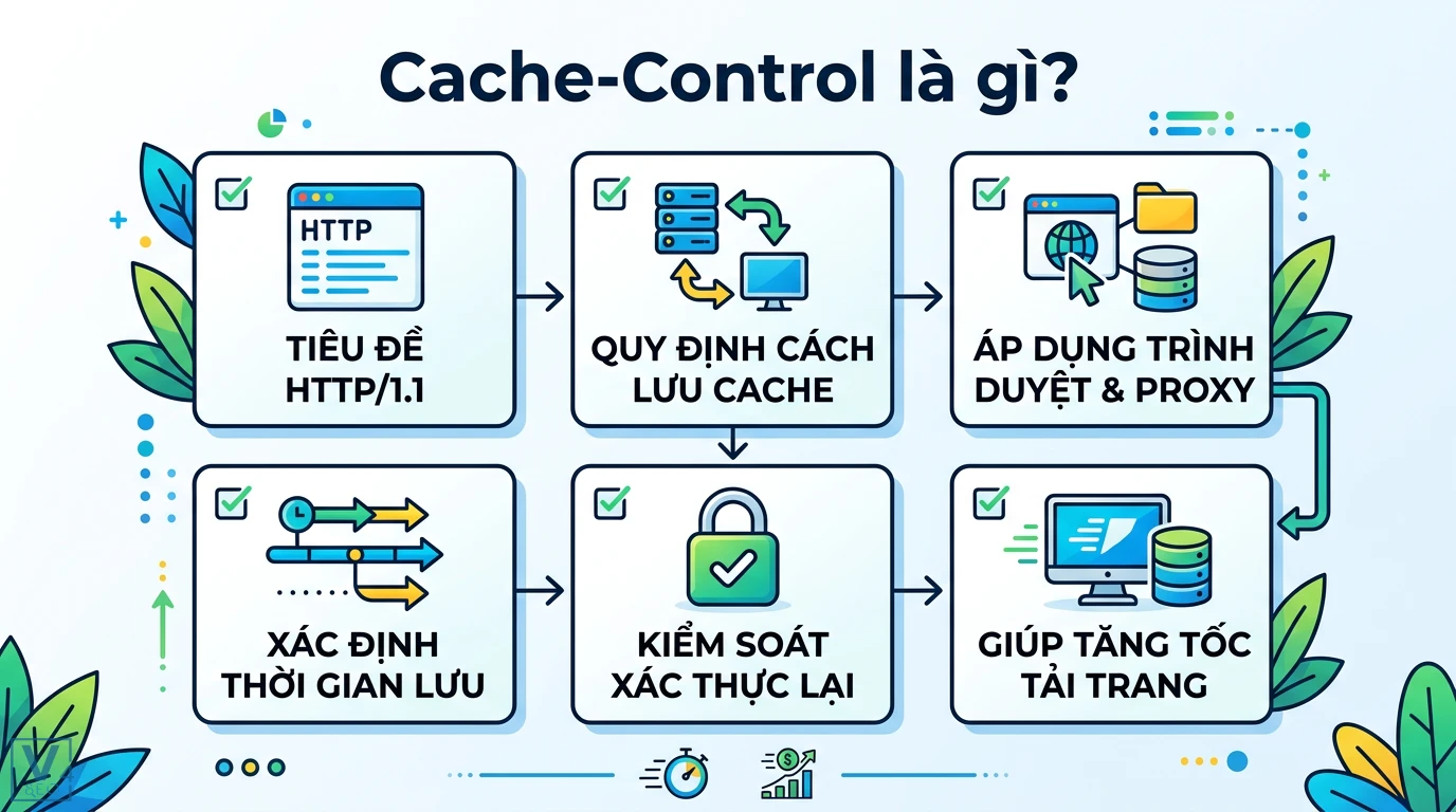 Cache-Control là gì? Hướng dẫn cấu hình và tối ưu HTTP Header 1 Cache-Control quy định cách lưu cache cho trình duyệt và proxy, kiểm soát xác thực và thời gian lưu giúp tối ưu tốc độ tải trang web