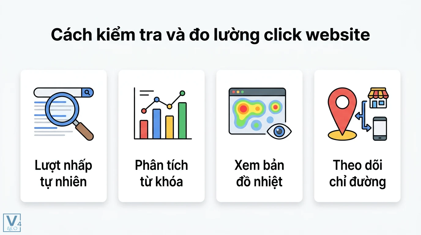 Click website là gì? Ý nghĩa lượt click trong UX và chuyển đổi 2 Cách kiểm tra và đo lường click website qua lượt nhấp tự nhiên, phân tích từ khóa, xem bản đồ nhiệt và theo dõi chỉ đường