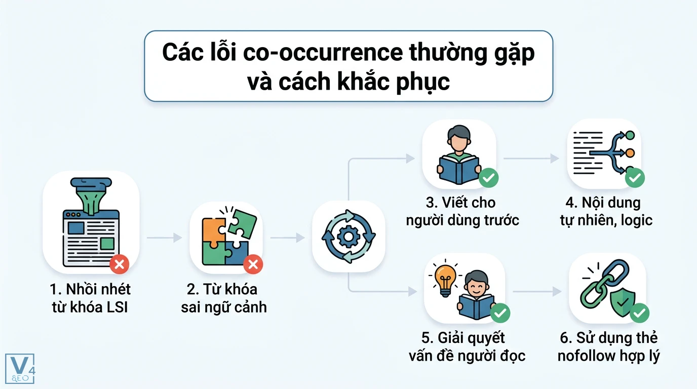 Co-occurrence là gì? Ứng dụng Semantic SEO và thực thể hiệu quả 3 Khắc phục lỗi co-occurrence từ nhồi nhét từ khóa LSI sang viết nội dung tự nhiên, logic và sử dụng thẻ nofollow hợp lý