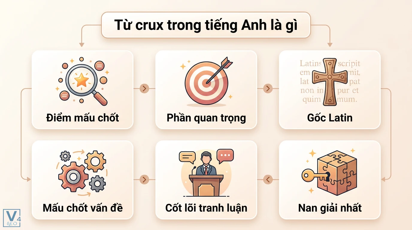 CrUX là gì? Giải mã ý nghĩa từ vựng và báo cáo Chrome từ Google 1 Từ crux trong tiếng Anh mang ý nghĩa điểm mấu chốt, phần quan trọng, gốc Latin, mấu chốt vấn đề, cốt lõi tranh luận và nan giải nhất