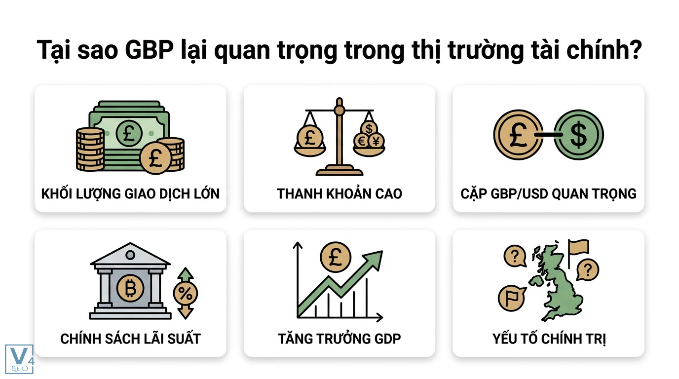 Danh mục chính GBP là gì? Khám phá sức mạnh của đồng Bảng Anh 2 Vai trò của GBP qua khối lượng giao dịch lớn, thanh khoản cao, cặp GBP/USD, chính sách lãi suất, tăng trưởng GDP và yếu tố chính trị