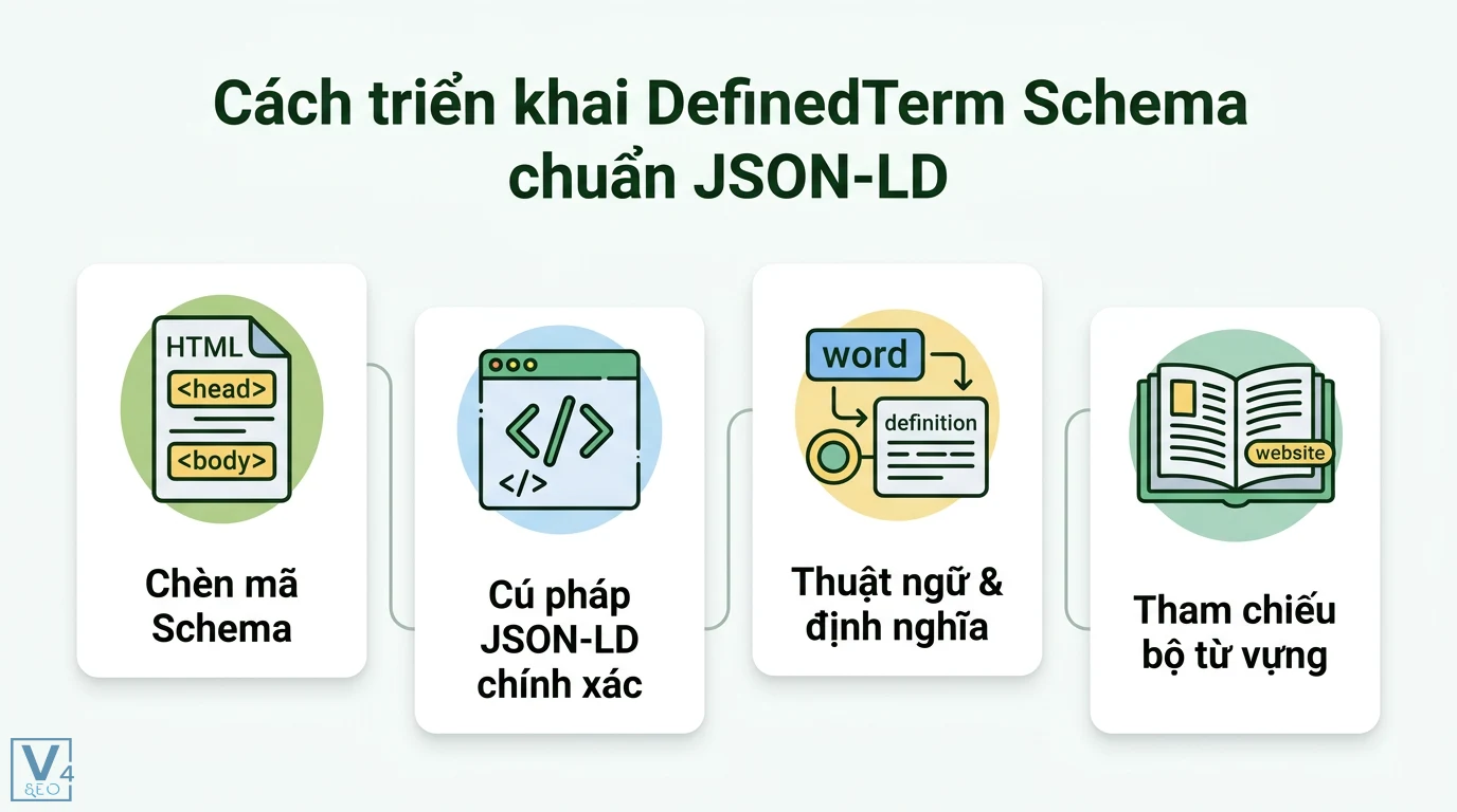 DefinedTerm là gì? Cách dùng Schema DefinedTerm chuẩn JSON-LD 2 Cách triển khai DefinedTerm Schema chuẩn JSON-LD gồm chèn mã Schema viết cú pháp chính xác định nghĩa thuật ngữ và tham chiếu bộ từ vựng