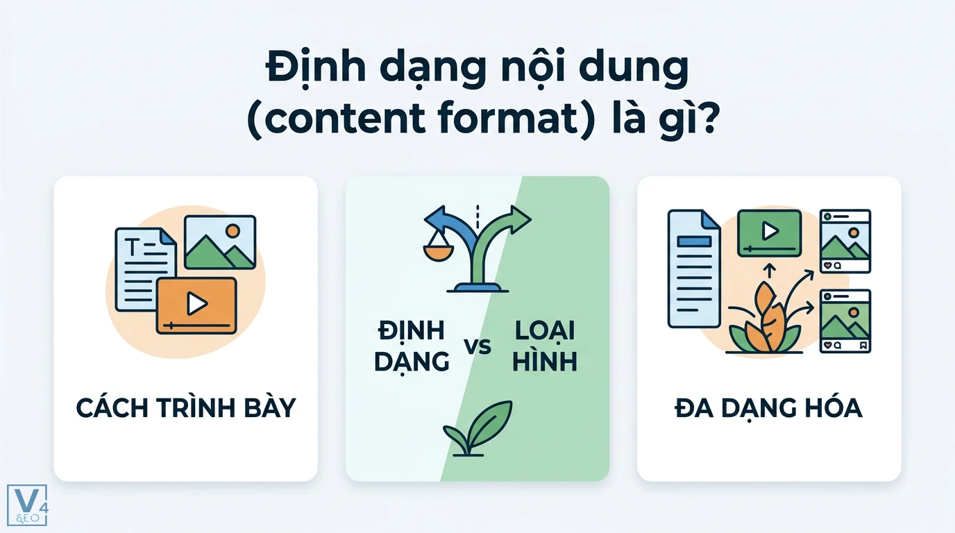 Định dạng nội dung là gì? Cách chọn format tối ưu theo mục tiêu 1 Định dạng nội dung content format thể hiện qua cách trình bày, phân biệt với loại hình và quy trình đa dạng hóa thông điệp trên nhiều nền tảng