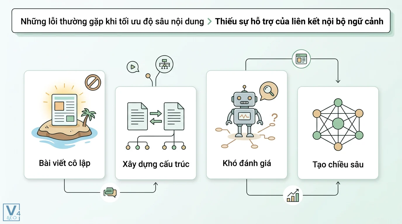 Độ sâu nội dung là gì? Cách xây dựng Semantic Authority năm 2026 3 Liên kết nội bộ ngữ cảnh giúp kết nối bài viết cô lập và xây dựng cấu trúc để công cụ tìm kiếm đánh giá và tạo chiều sâu nội dung website